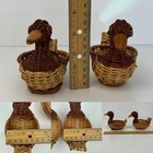 2 Small Vtg Tan Wicker Rattan Woven Ducks Geese Goose Tabletop Decor Planter