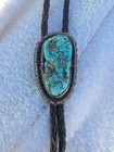 Vintage Native American Style Sterling Silver And Turquoise Bolo Tie 
