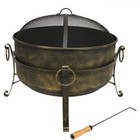 24 In Cauldron Steel Fire Pit With Spark Screen  Poker  And Grate By Sunnydaze