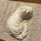 Ceramic White Long Hair Cat  Kitten Laying Down With Eyes Closed Statue