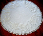 1900 Antique Round Tablecloth Arts  craft Emb ry Heavy Linen Bobbin Lace Hem 