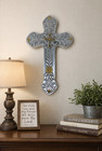 Large Ornate Aluminum Wall Cross Silver Gold Tone Heirloom Religious Decor