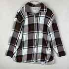 Vintage Plaid Shirt Jacket Shacket Size 1x Brown White Button Up Soft Cozy