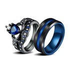 2pcs His hers Couple Ring Set Heart Cubic Zirconia Stainless Steel Wedding Band
