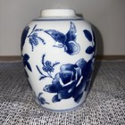 Vintage Blue   White  Floral Porcelain Vase  No Lid