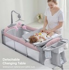 Baby Bedside Crib Sleeper Bassinet Pink - Diaper Changer And Play Yard