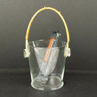 Vintage Mid Century Glass Ice Bucket W  Wicker Wrapped Handle And Ecko Ice Tongs