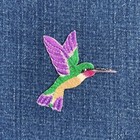 Hummingbird Applique Patch Set - Purple   Green Bird Embroidered Badge 2-pack