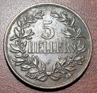 German E  Africa Tanzania 1908 J 5 Heller Km 11 Vf Scarce Crown Sz Copper Coin