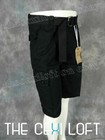 Mens Cargo Shorts Black Twill Button Flap Pockets And Belt Otb