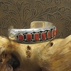 Gorgeous Navajo Red Coral Shadowbox Sterling Silver Cuff Bracelet
