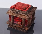 Antique Tramp Art Jewlery Or Sewing Box With Pin Cushion 19th Century