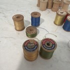 27 Wooden Sewing Spools  Most W vintage Thread  Various Brands in Antique Jar 