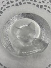 Vintage Mats Jonasson Lead Crystal Etched Kitty Cat Sculpture Signed Paperweight