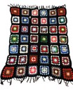 Handmade Crochet Granny Square Afghan Throw Blanket Dark Colors Fringe 40 X 53