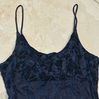 Vintage Be Smart Maxi Dress Women 13 14 Navy Blue Velvet Floral Flocked Slip 90s