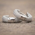Men s 14k White Gold Plated Sterling Silver Post Fully Iced Cz Hoop Earrings