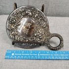 Quadruple Silver Plate Antique Art Nouveau Hand Mirror High Relief Monogrammed