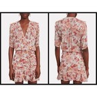     veronica Beard     Dakota Ruched Silk Dress   Melon Metallic Floral Print 12 Nwt