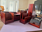 Rolodex Mahogany Wood Tone Executive Office Accessories - Set Of 4 - Vintage