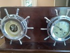 Beautiful Vintage Nickel Chelsea Ships Bell Clock   Barometer On Stand  Works