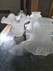 3 Vintage Frosted Glass Lamp Shades Feature A Ruffled Tulip Design 