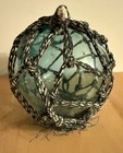 Vintage Japanese Blue green Glass Fishing Net Float 7  Diameter Hand Blown Buoy