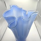 Vintage Glass Handkerchief Vase Blue 12  Tall Unmarked Heavy