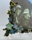 Vintage Floral Enamel Cast Metal Picture Frame - Accented With Crystals 