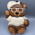 Vintage Artisan Wooden Teddy Bear Wall Hanging - Nursery - Handmade In The Usa