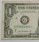 Rare Star Note -  1 Frn - G03581043  - Two Runs Of 640k Each - Ink Smudge Error 