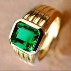 3 75ct Emerald Cut Lab-created Green Emerald Men s Anniversary 14k Gold Fn Ring