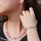 Women Cute Gold Plated Rose Red Cz Heart Necklace And Earring Zircon Jewelry Set