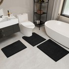 3 Pcs Chenille Bathroom Rug Set Absorbent Non Slip Bath Mat Ushape Black