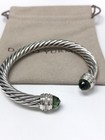 David Yurman Sterling Silver 7mm Cable Bracelet Prasiolite Diamonds Size M
