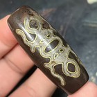 Tibetan Buddhism Agate Inlaid Gold Wire Longevity Totem Dzi Bead Pendant 2050