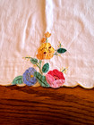 6 Vtg Mcm Tea Kitchen Towels Hand Embroidered Applique 13 5 x20  Flowers Freship