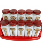 Vintage Griffiths 10 Spice Jar Set Original Red Rack Milk Glass Kitchen Art Deco
