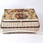 Vintage Dritz Woven Sewing Box Basket Floral Tapestry  W  Contents Beige 8x13in