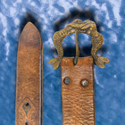 Vintage 1970 s Tooled Dyed Leather Belt Mermaid merman Kiss Brass Buckle Sz 34