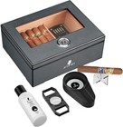 Glass Top Cedar Wood Cigar Humidor Case Storage Box With Digital Hygrometer New