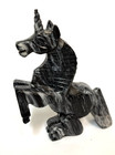 Vintage Carved Dark Gray Onyx Marble Stone Unicorn Horse Figurine Sculpture