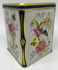 Vintage Tin Box Company Floral Tea Tin Canister Hinged Lid Km-87 Hong Kong 1987