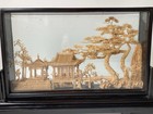 Antique Chinese Japanese 3d Diorama Carving Cork Carved Art Crane Glass Wood