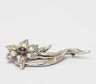 Large Antique Sterling Silver Amethyst Art Nouveau Flower Brooch Pin
