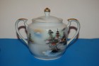 Japan Teapot Mountains Temple Shrine Motif Gold Highlights