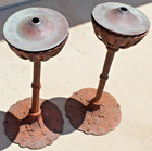 Nice Pair Of Rustic 1920s Antique Cast Iron   Brass Dragon Fly Outdoor Oil Lamps