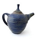 Vintage Blue Pottery Teapot Signed Old Stoneware Tea Pourer Blue Home Decor