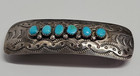 Vintage Native American Silver   Turquoise Hair Clip Barrette 3 25 