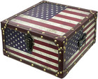 Large Vintage Decorative Storage Trunk - Wooden American Flag Treasure Chest Box